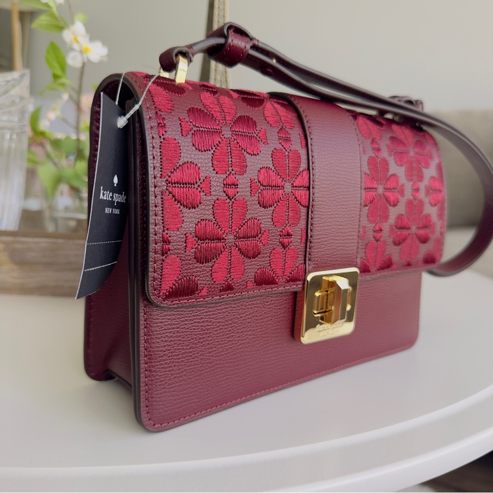 KATE SPADE Maroon Embroidered Floral Limited Edition Crossbody Bag - Picture 3 of 14